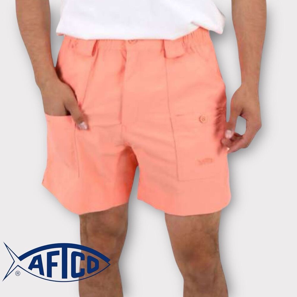Aftco Fishing Cargo Shorts Mens Hybrid Desert Coral 8" Inseam UPF 50+ Stretch